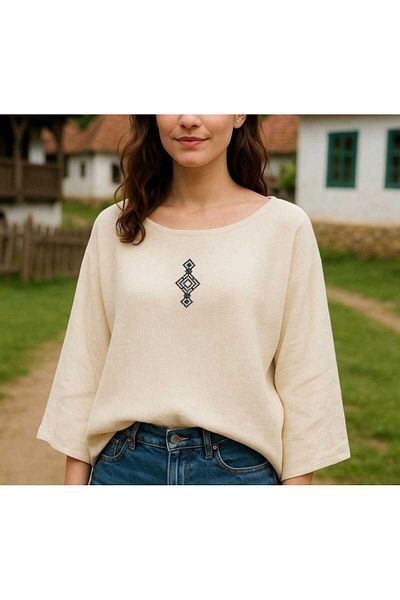 Tela Bluză din bumbac cu broderie de inspirație etnică – Lut-bogat