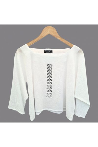 Tela Cotton blouse with ethnic-inspired embroidery - Shepherd's bag