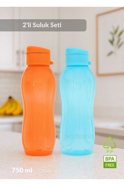 Jet's Home مجموعة زجاجات مياه مدرسية مكونة من قطعتين خالية من مادة BPA - زجاجة مياه للطلاب غير معطرة باللون الأزرق والبرتقالي سعة 750 مل