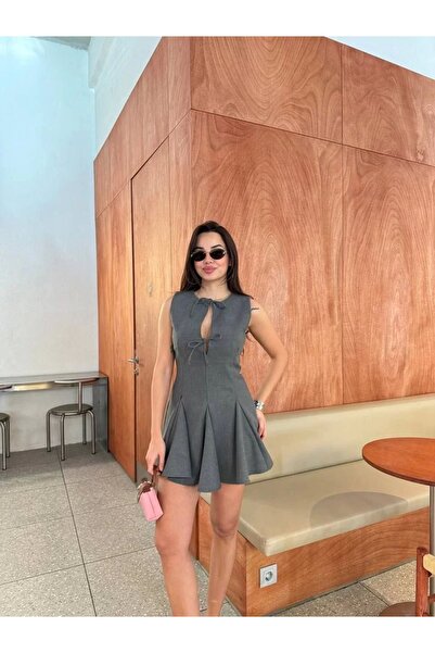 hibiscus Lace Detailed Sleeveless Mini Dress Zipper Full Fit