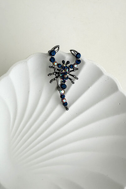 Modex Gümüş Rengi Taş Detay Akrep Burcu Broş (4cm)