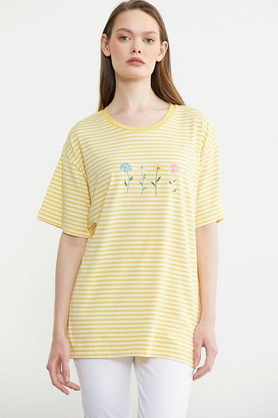 Sementa Tricou cu detaliu broderie în dungi - Galben