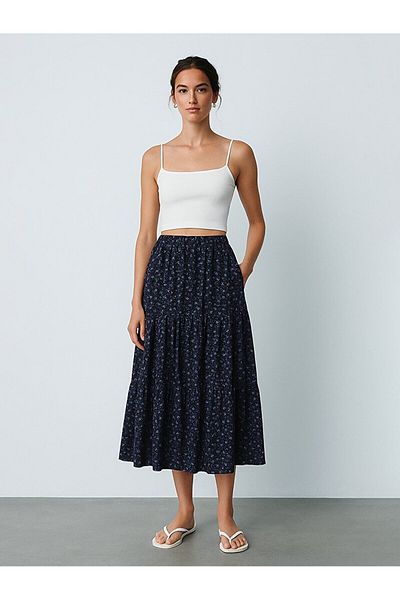 Ltb Floral Midi Navy Blue φούστα