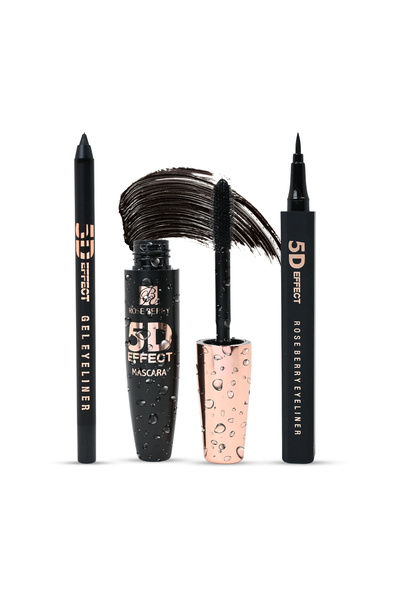 roseberry 5d Effect Eye Kit | Volumizing Mascara, Gel Eyeliner, Ultra Black for a Defined and Dramatic Look