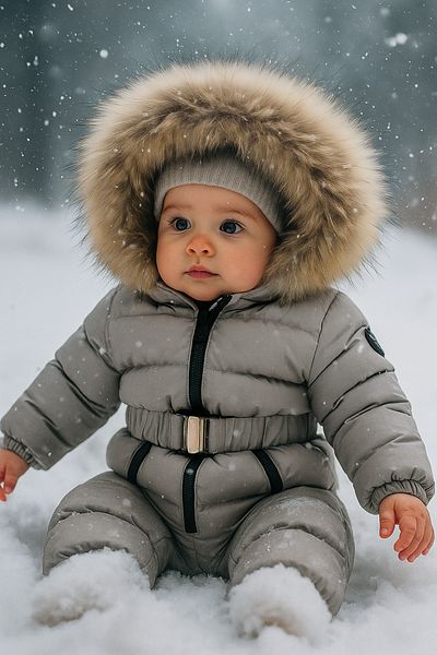 HC Kids Wear Baby Astronaut Cosmonaut Jumpsuit - Fur Hooded Gray