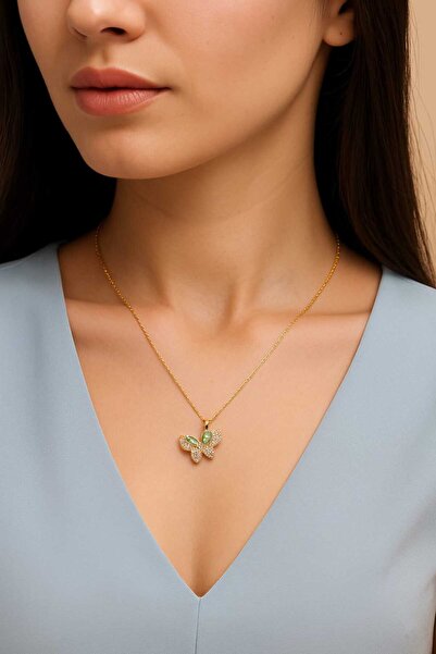 Anziano bijuteri Women's Green Zircon Stone Elegant Stainless Steel Necklace ...
