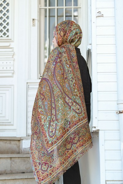 İPEKLİ COUTURE Kahve Kiremit Rengi Saf Hint İpeği Şal