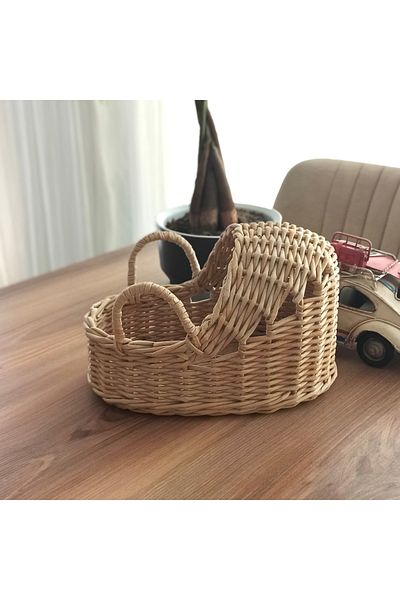 AFRALYAHOME سلة ألعاب من الخوص مع مقبض للطفل - عربة أطفال وحامل أطفال