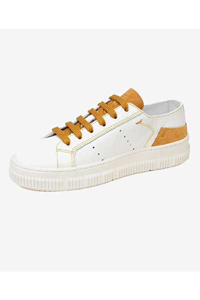Greyder Kadın Beyaz Hardal Hakiki Deri Sneaker Ayakkabı 3Y2CA50753