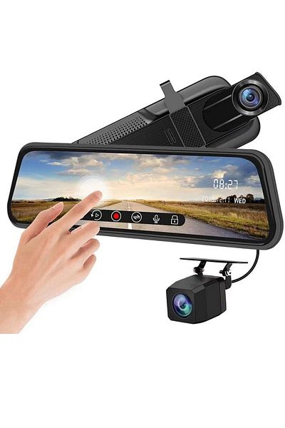 Generic 10-inch Car Dash Cam with Rearview Mirror, Night Vision, 1080P FHD, Full Touchscreen, 170°, WiFi
