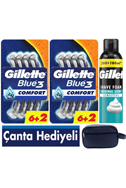 Gillette Blue3 Comfort Tıraş Bıçağı 16 Adet + 250 ml Köpük+ Seyahat Çantası