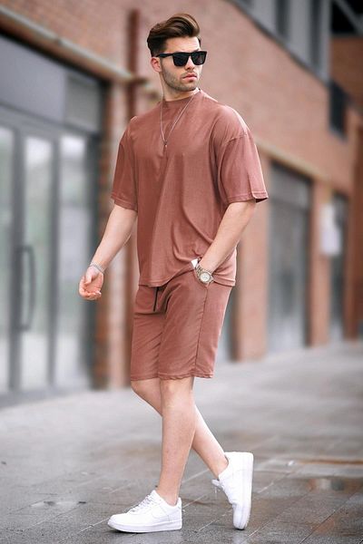 Madmext Dried Rose Herren-Shorts-Set mit Rundhalsausschnitt, 5949
