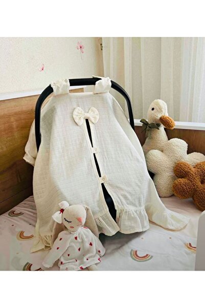 Babycitytr % 100 Pamuk Fırfırlı Müslin Puset Örtüsü Puset Minderi (1.SINIF MÜ...