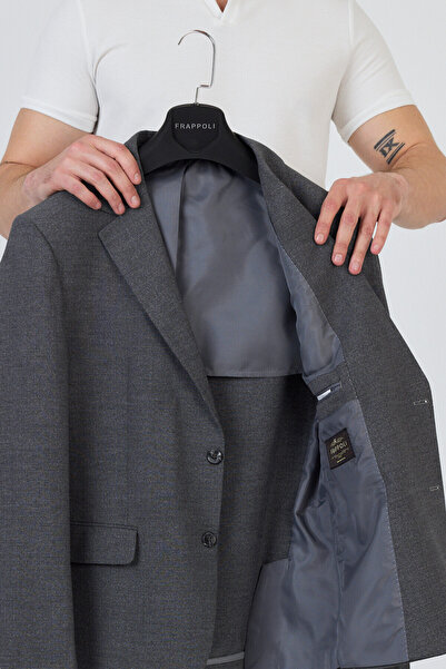 Frappoli Tadic Erkek Koyu Gri Desenli Esneyen Kumaş Slim Fit Kapak Cepli Yarım Astar 4 Mevsim Blazer Ceket