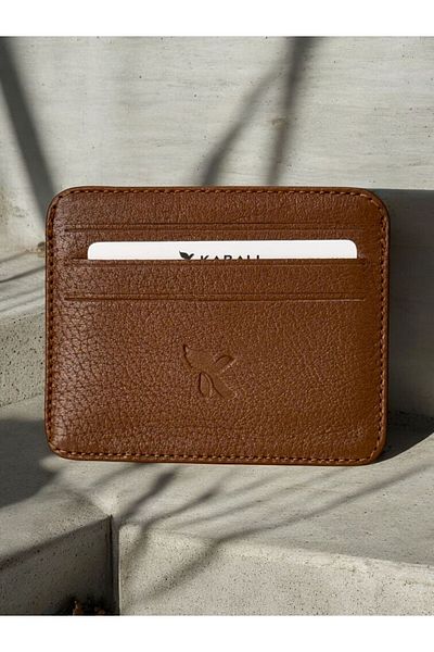 Gesa 100% Genuine Leather Thin Tan Card Holder