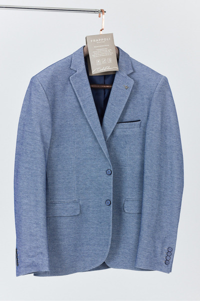 Frappoli Poçena Erkek Lacivert Esnek Kumaş Slim Fit Spor Blazer Ceket (Büyük Beden - Battal)