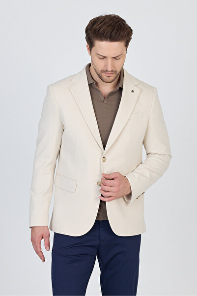 Frappoli 3115 Erkek Açık Bej Esnek Likralı Pamuk Karışımlı Slim Fit İlkbahar-Yaz Spor Blazer Ceket