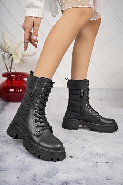 lady classy Kadın Cilt Paraşüt Detaylı Cırtlı Fermuarlı Kaymaz Taban Postal Bot