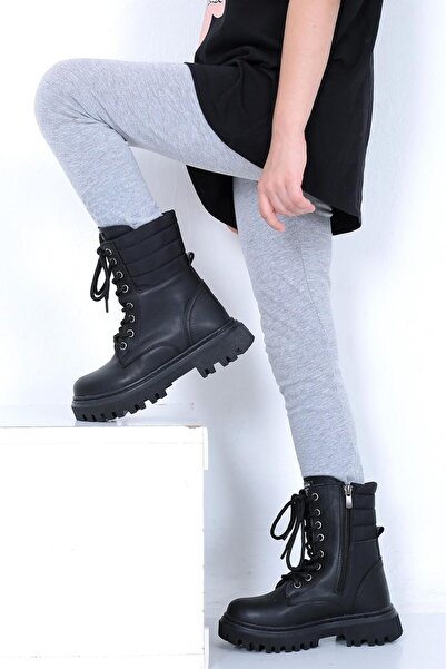 lady classy Kız Çocuk Paraşüt Detaylı Bağcıklı Ve Fermuarlı Bot