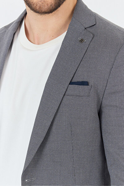 Frappoli Zenova Erkek Lacivert-Gri Dokulu Poliviskon Kumaş Dar Kesim Slim Fit Spor Blazer Ceket