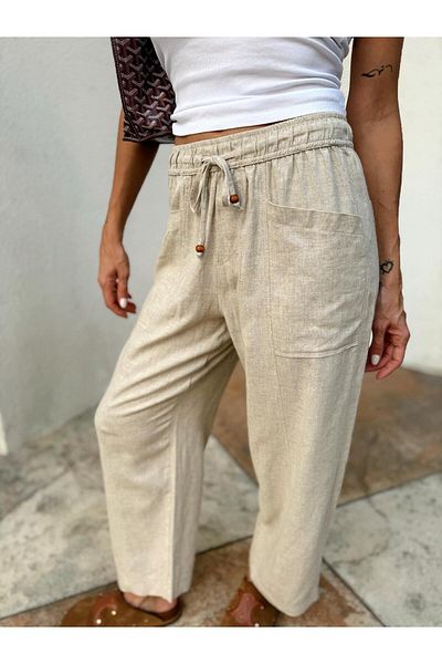 Maldia Shop Women's Elastic Waist Aegean Stone Oversize Linen Trousers