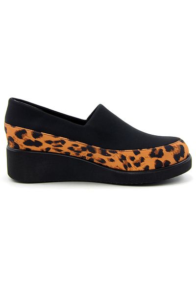 Erkan Saçmacı Larisa Black Leopard Front Face Stretch Wedge Toc Pantofi Casual