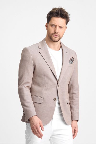 Frappoli Abrines Men's Milk Brown Cotton Lycra Stretching Fabric Slim Fit Sports Blazer Jacket