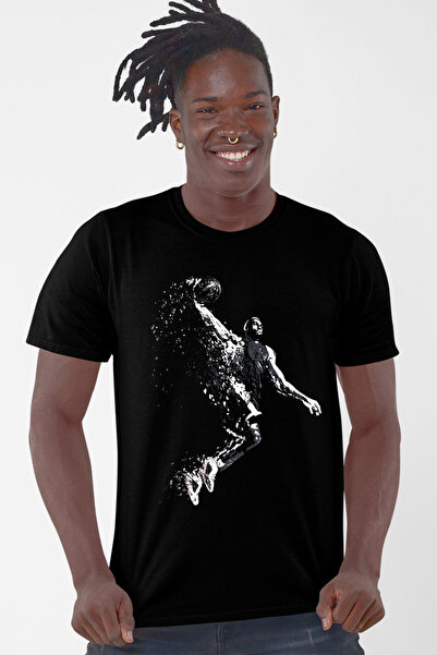 ROCKANDROLL Tricou Pro Slam Dunk negru cu mânecă scurtă pentru bărbați