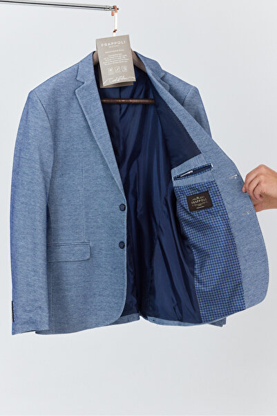 Frappoli Poçena Erkek Lacivert Esnek Kumaş Slim Fit Spor Blazer Ceket (Büyük Beden - Battal)