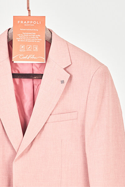 Frappoli Arunte Erkek Skin Pudra Mono Yaka Slim Fit Blazer (Büyük Beden - Battal)
