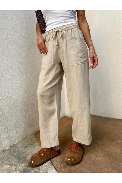 Maldia Shop Women's Elastic Waist Aegean Stone Oversize Linen Trousers