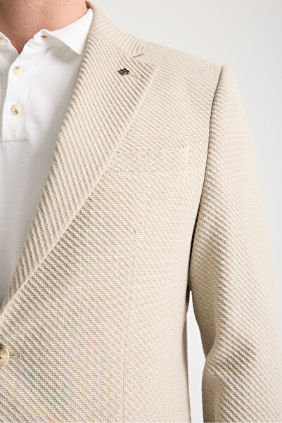 Frappoli Dolex Erkek Bej Polyester Kumaşlı 4-Mevsim Slim Fit Mono Yaka Spor Blazer Ceket