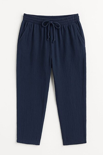 enmodaiçgiyim Γυναικείο παντελόνι Navy Blue 100% βαμβακερό μουσελίνα – Skinny παντελόνι, άνετο παντελόνι με τσέπες