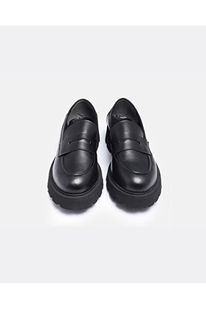 37Numara Büyük Numara Kadın Kalın Taban Loafer-41-42-43-44 Siyah