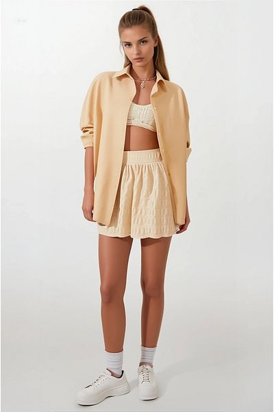 hazelin Γυναικείο Μπισκότο Oversize Μακρύ Βασικό Πουκάμισο Hzl22w-bd 139001