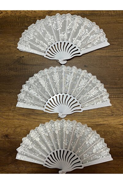Beyaz Dükkan 1 Adet Kadın Yelpaze Beyaz Simli Pullu Nedime Gelin Yelpazesi Br...
