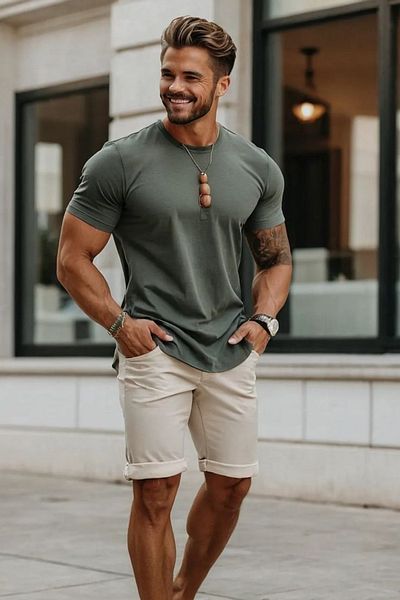 Le'sluette shadow of style Regular Fit Cream Color Men's Denim Shorts