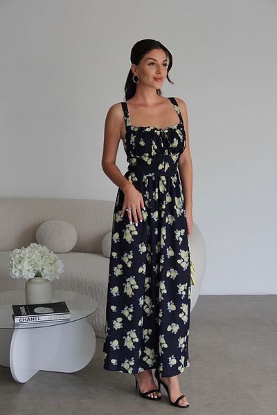 Julidress Rochie premium cu model de lămâie, cu cravată la piept și fante