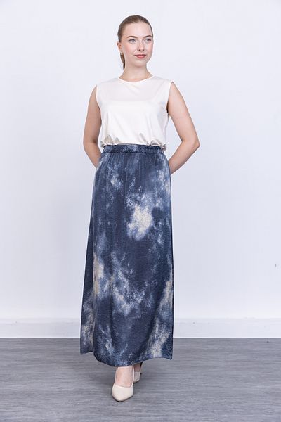 Linvey Summer Women's Standard Size Elastic Viscon Shiny Fabric Ankle Length Skirt