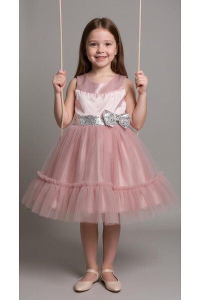 İ&K ŞIMARIK KİDS I&K Shimarik Ki̇ds Girls' Evening Dress with Pul Palette Detail on the Front