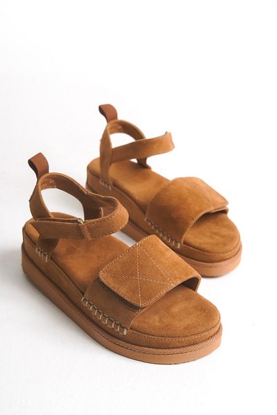 Ayakkabı Delisiyim Tan Brown Women's Sandals – Orthopedic, Thick Soled, Comfortable, Lightweight, Velcro, Summer