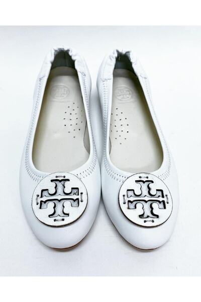 stok83 Women's White Genuine Leather Ballerinas