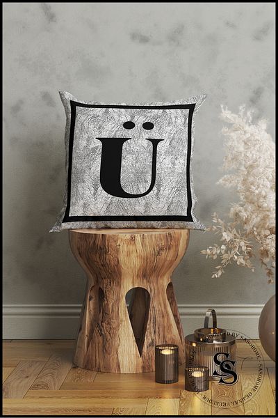 SasoHome Husa de perna cu litere gri - Litera U - fundal gri Husa de perna decorativa pentru cadou