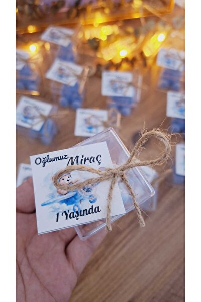 SevgiliAtolyemm Ayıcık Şekilli Mavi Mum 5 Adet Mika Kutulu Hediyelik Doğum Be...