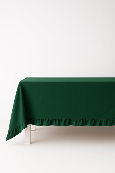 Mirilliahome Ruffled Raw Linen Tablecloth – Green Tablecloth