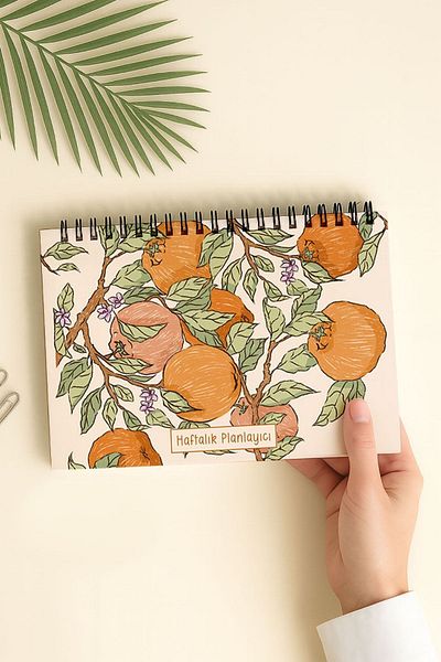 Eldesen Tasarım Weekly Planner A5 Notebook with Flexible Thin Cardboard Cover, 1 Year Planner, Orange