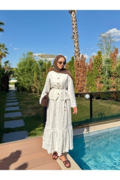 Molly Nelly Γυναικείο Σετ φούστα με κεντημένο λουλούδι με κέντημα