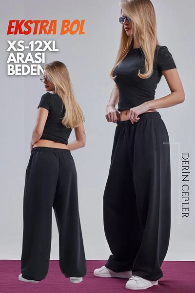 vladivosto Negru/Gri Pantaloni de sport supradimensionați, largi, ajustabili, cu picioare spaniole, cu elastic