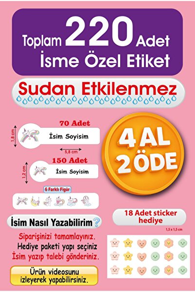 Foldart Gülen Kedi Temalı Okul Etiketi Kalem, Defter İsimli Etiket İsim Yazıl...