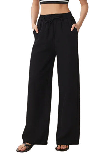 clavia بنطلون موسلين بالازو، مريح وواسع الساق وخصر مرتفع، بنطلون صيفي من قماش...